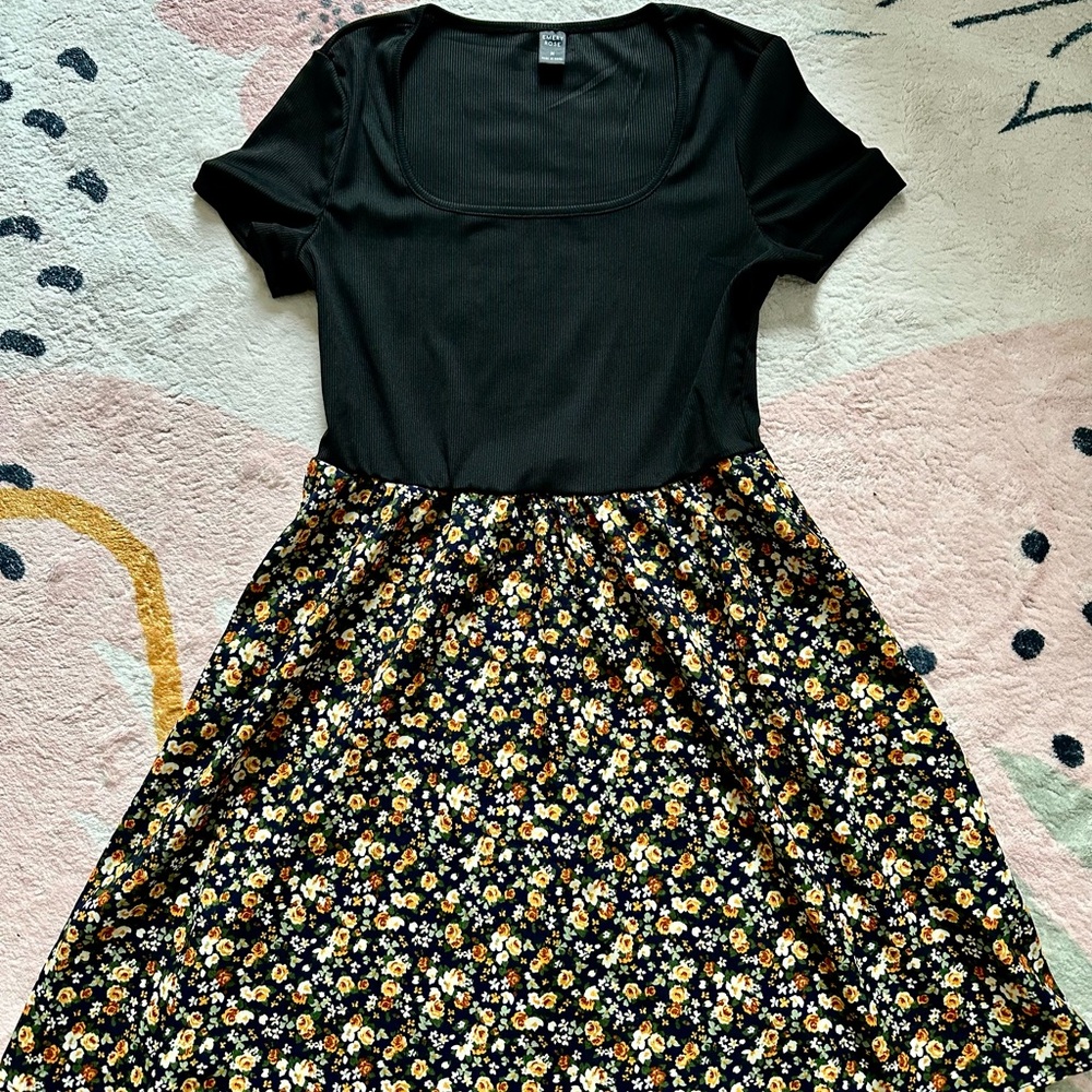 Black Scoop Neck Floral Dress